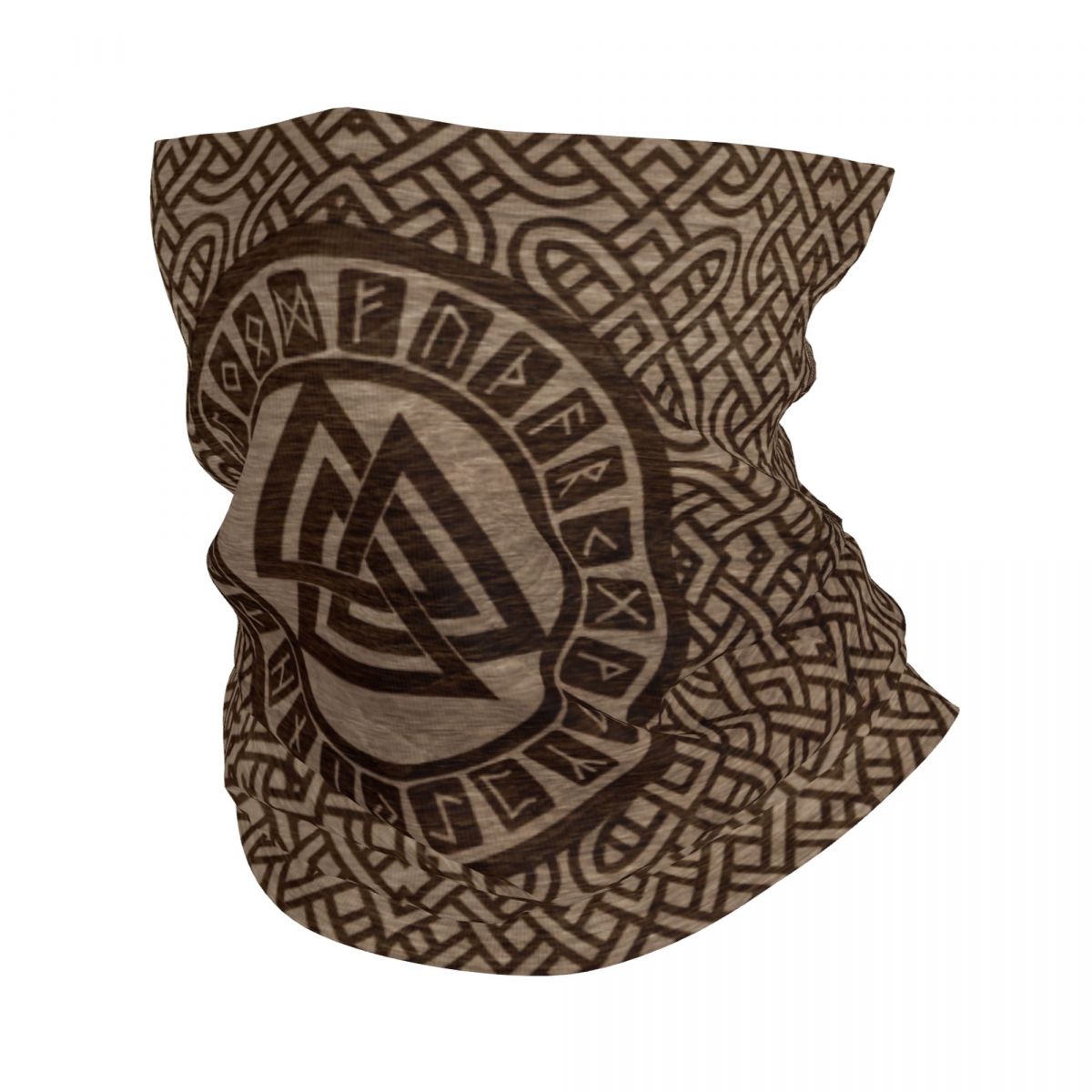 Neck Gaiter Fleece - Valknut Symbol And Runes On Wood