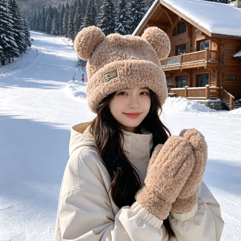1-5PCS Women Winter Bear Ear F - огляд і ціна Knit Beanie Hat Warm